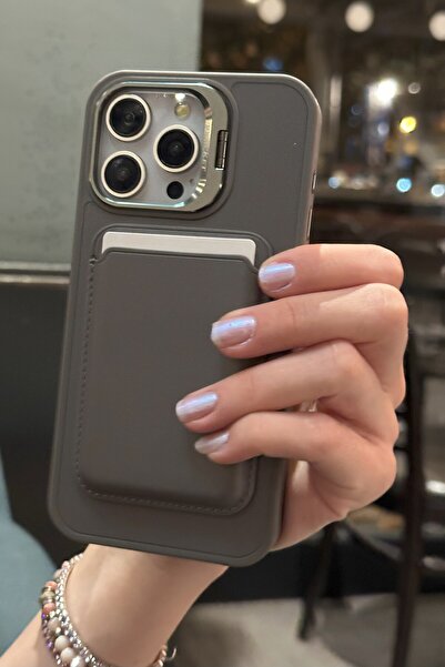 Paladyum Case متوافق مع iPhone 15 Pro Max، جلد رمادي تيتانيوم ممتاز مع محفظة Magsafe وحامل بطاقة وحامل إطار الكاميرا