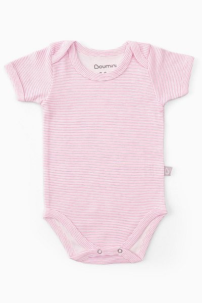 Boumini Pink Striped Cotton Baby Body - Envelope Collar, Short Sleeve