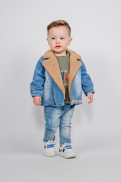 Bubbly Boy's Plush Inside Side Zipper Jeans Jacket Set of 3