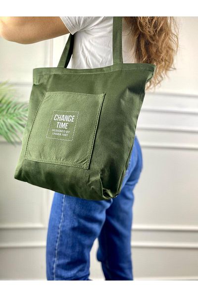 modvina Women's Cloth Bag with Zipper in Khaki Color 35X35 cm - Stylish and Practical Daily Use