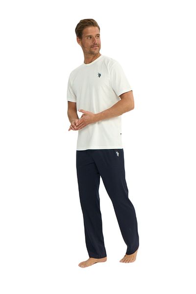 U.S. Polo Assn. Σετ Πιτζάμες US Polo Assn.Ανδρική - Εκρού Στρογγυλός Γιακάς