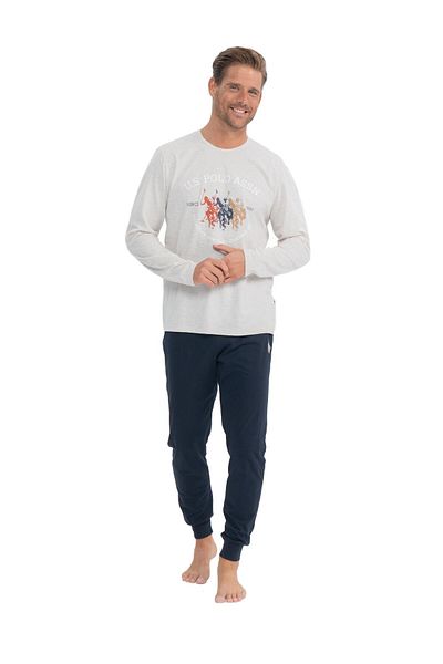 U.S. Polo Assn. Σετ Πιτζάμες US Polo AssnΑνδρικό Σετ Πιτζάμες Μπεζ Μελανζ Στρογγυλό γιακά