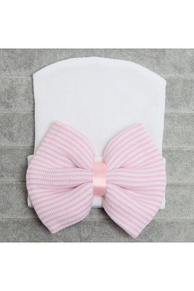 OEM Drool Thin Newborn Hat with Bow (Color: Pink/White)