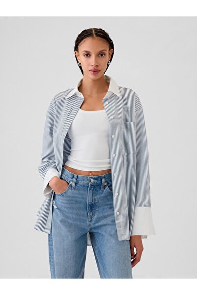 GAP Kadın Mavi Organik Pamuk Big Gömlek