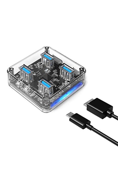 Orico Şeffaf Led Işıklı 5gbps 4 Portlu Usb-a 3.0 Çoklayıcı 30 Cm Kablolu