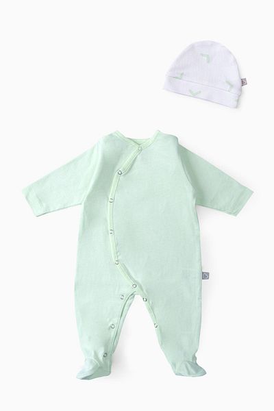 Boumini Baby Booties Jumpsuit Hat Set Mint