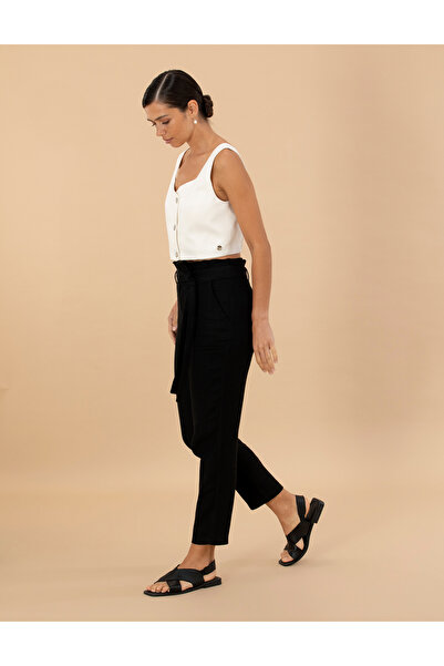 Pierre Cardin Black Carrot Fit Linen Trousers 50263920 -Vr046