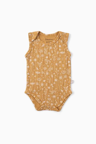Boumini Spring Floral Cotton Baby Undershirt - Mustard with Snaps