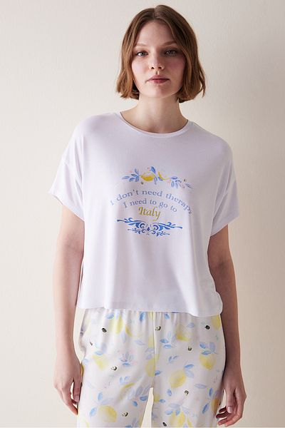 Penti Λεμόνι Λευκό T-Shirt Πιτζάμα Top
