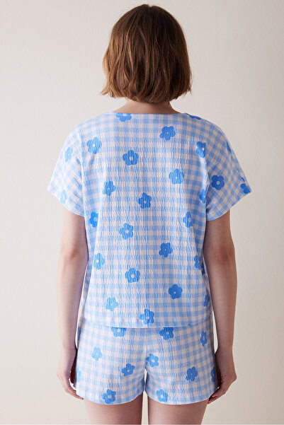 Penti Base Gingham Buttoned Shirt Shorts Pajama Set