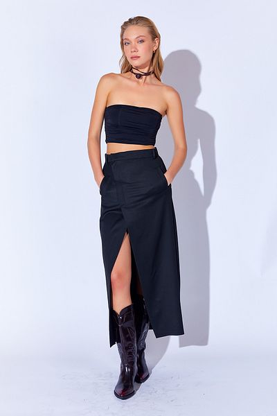 Manche Soft Textured Poly Viscose Wrap Slit Long Black Skirt - Mkw 299364 -01