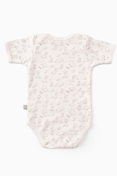 Boumini Short Sleeve Cotton Baby Bodysuit - Envelope Collar, Giraffe Cream