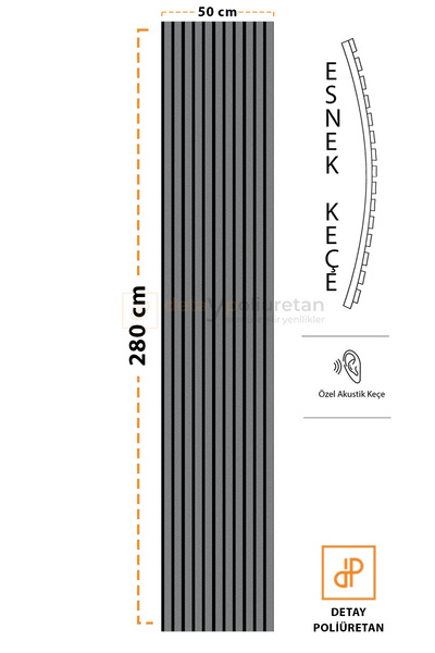 DETAYPOLİURETAN Mdf Ahşap Akustik Duvar Ve Tavan Kaplama Paneli 50x280 Cm Ant...