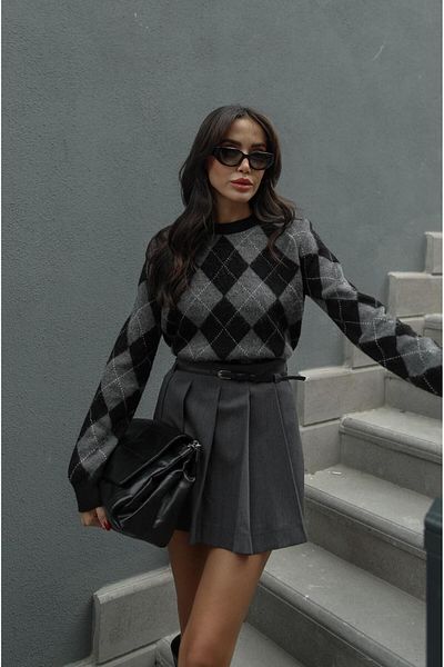 Havoş Pulover negru gri Haley cu model diamantat