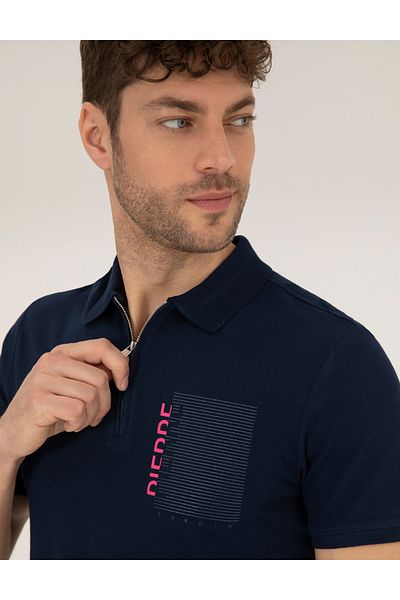 Pierre Cardin Μπλουζάκι με γιακά πόλο με φερμουάρ Navy Blue Slim Fit 50264570-VR033