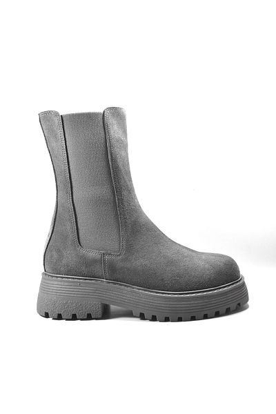Onlo Ayakkabı Onlo Shoes ER.332 Γνήσιο δέρμα Nubuck Γκρι Χοντρή Σόλα Γυναικείες Μπότες