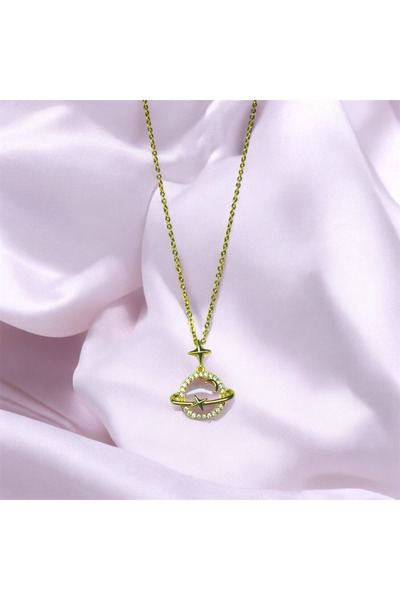 Gloryns Women's Zircon Stone Galaxy Elegant Necklace Gold Stainless Steel