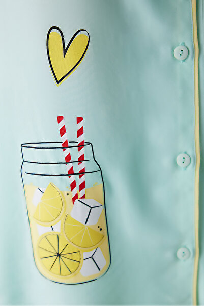 Penti Lemons Mint Rengi Düğmeli Gömlek Pantolon Pijama Takımı