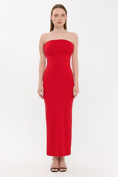 Hiccup Στράπλες Bodycon Maxi Φόρεμα με πλαϊνό σκίσιμο