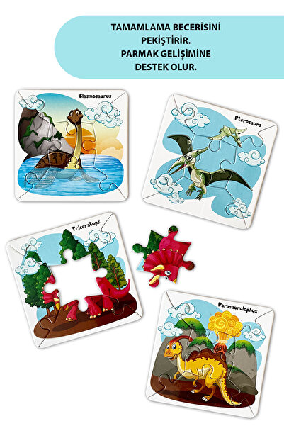 piapolya Dinozorlar | Beş Parçalı Yapboz | Ham Bez Kese Içinde | 8 Grup | 40 Parça | Mukavva