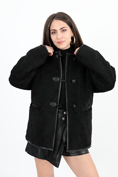 VAPUR TEKSTİL Black Curly Jacket - Crew Neck