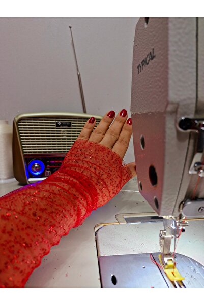 AYFER MODA Eldiven  simli  kırmızı