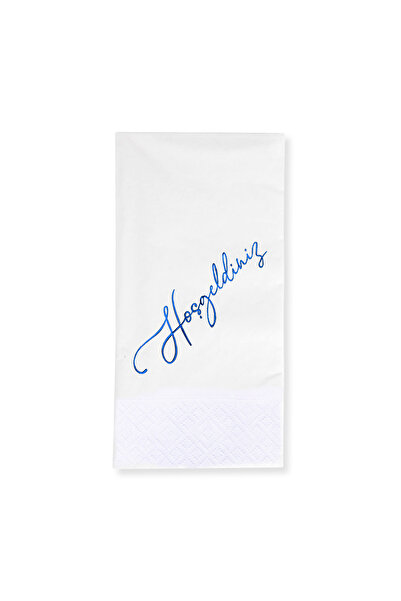 Story 33x33 سم ورقة زرقاء منقوشة ترحيب 16 قطعة 1/8 أضعاف منديل ورقي أبيض اللون