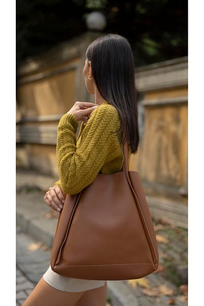 ARTON Tan Foldable Magnet Closure Puppy Shopper Shoulder Bag
