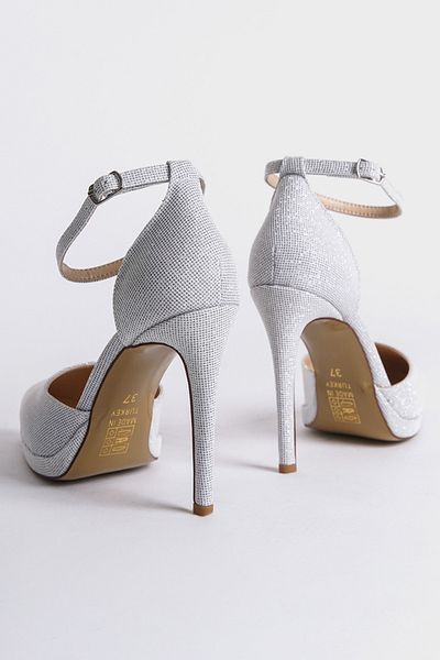 Capone Outfitters Spitz zulaufender Zehenbereich, Knöchelriemen, High Heel, Glitzer-Plateau, Damenschuhe