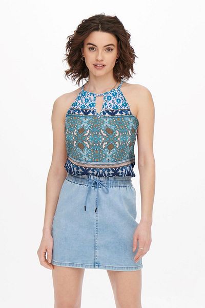 ONLY Onlalma Life Vis S/L Keyhole Top Aopblue