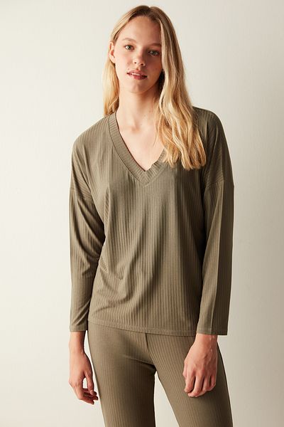 Penti Khaki Striped Pajama Top