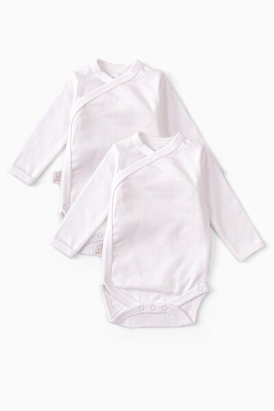 Uygun Bebe Pack of 2 100% Cotton Long Sleeve Double Breasted Baby Snap Bodysuit White