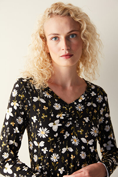 Penti Blossom Printed Siyah Gecelik