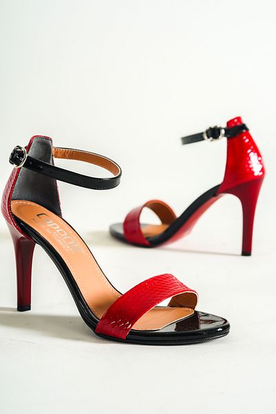 Capone Outfitters Patent Leather Snake Pattern - Selena Heeled Ankle Lace Women's Sandals