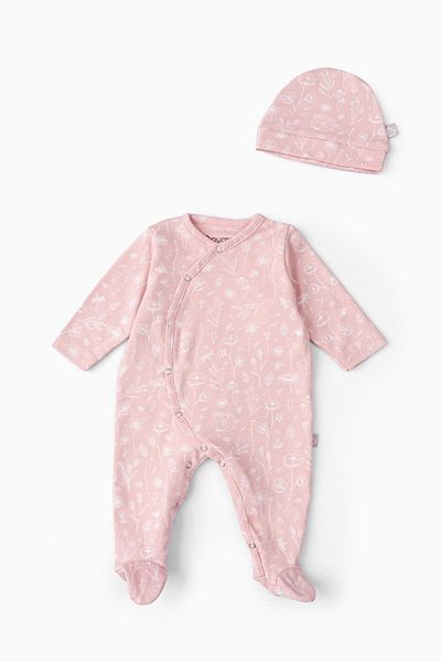 Boumini Baby Booties Jumpsuit Hat Set Spring Floral Pink