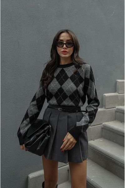 Havoş Pulover negru gri Haley cu model diamantat