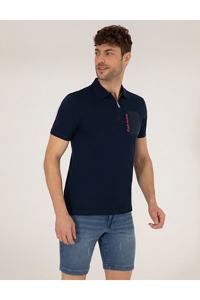 Pierre Cardin Μπλουζάκι με γιακά πόλο με φερμουάρ Navy Blue Slim Fit 50264570-VR033