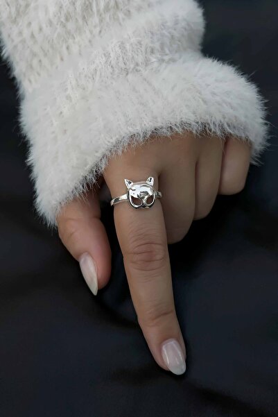 TREND COLLECTİON Kedi Kadın Model Ayarlanabilir Gümüş Kaplama Yüzük