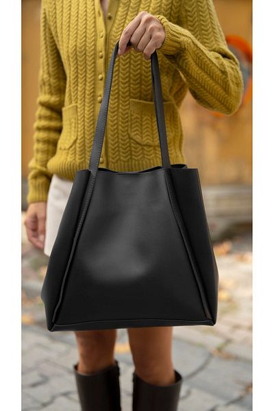 ARTON Black Foldable Magnet Closure Shopper Shoulder Bag with Puppy