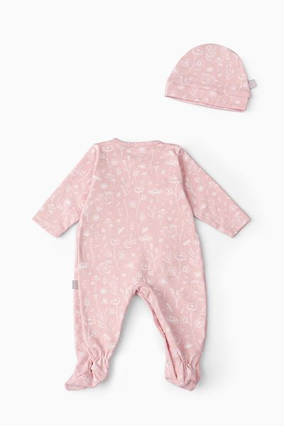 Boumini Baby Booties Jumpsuit Hat Set Spring Floral Pink