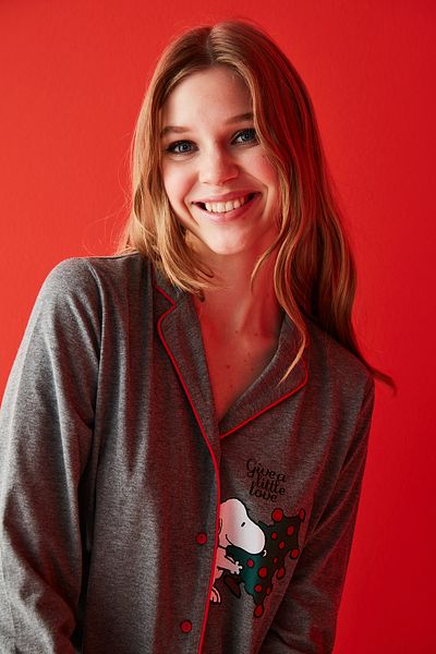Penti Give A Little Love Printed Gray Pajama Set - Shirt and Pants