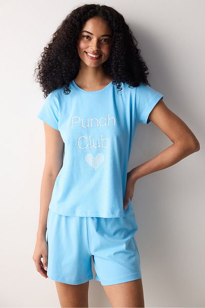Penti Set pijama albastru cu pantaloni scurți din bumbac Blue Heart