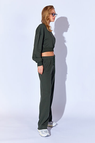 EDITION WOMAN Χακί Loose Cut Πολυτελές Χοντρό Γυναικείο Παντελόνι με Μαλακή Υφή Τριών Κλωστών EK 100689375