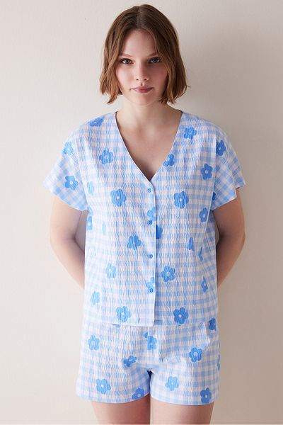 Penti Set de pijamale de cămașă cu nasturi de bază Gingham