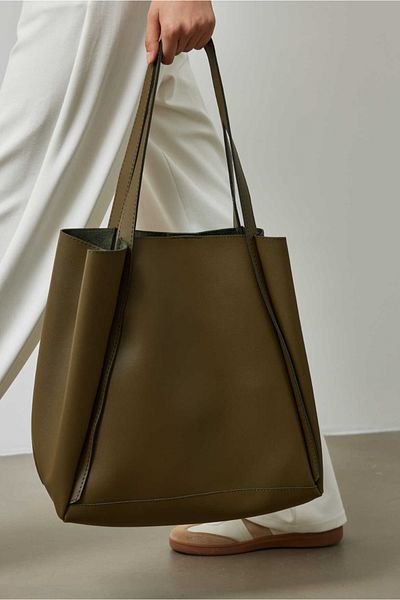 ARTON Khaki Green Foldable Magnet Closure Puppy Shopper Shoulder Bag