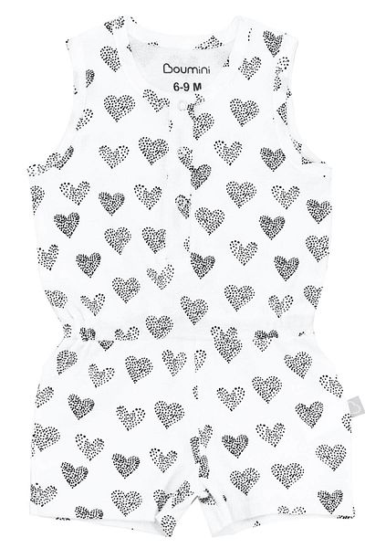 Boumini Sleeveless Elastic Waist Shorts Jumpsuit Salopet Hearts White
