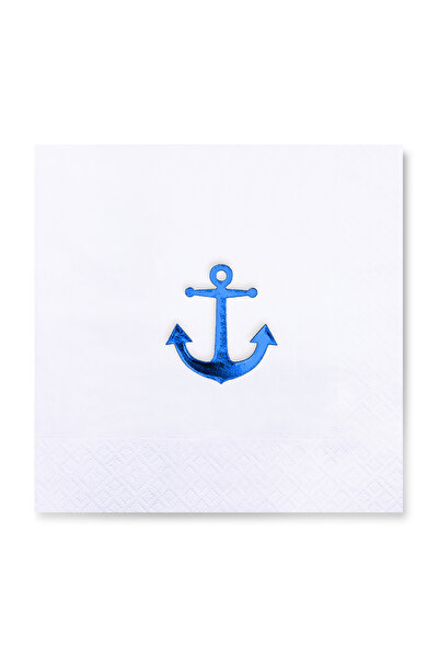 Story 33x33 سم مرساة ورقية زرقاء منقوشة بحرية 16 قطعة مناديل ورقية بيضاء اللون