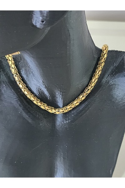 Aylish Bijuteri GOLD KALIN  ZİNCİR YILAN DERİSİ MODEL ÇELİK KOLYE