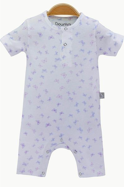 Boumini Lilac Butterfly Print Baby Cotton Short Sleeve Shorts Romper