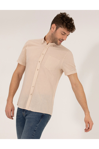 Pierre Cardin Beige Regular Fit Short Sleeve Shirt 50268184-Vr011